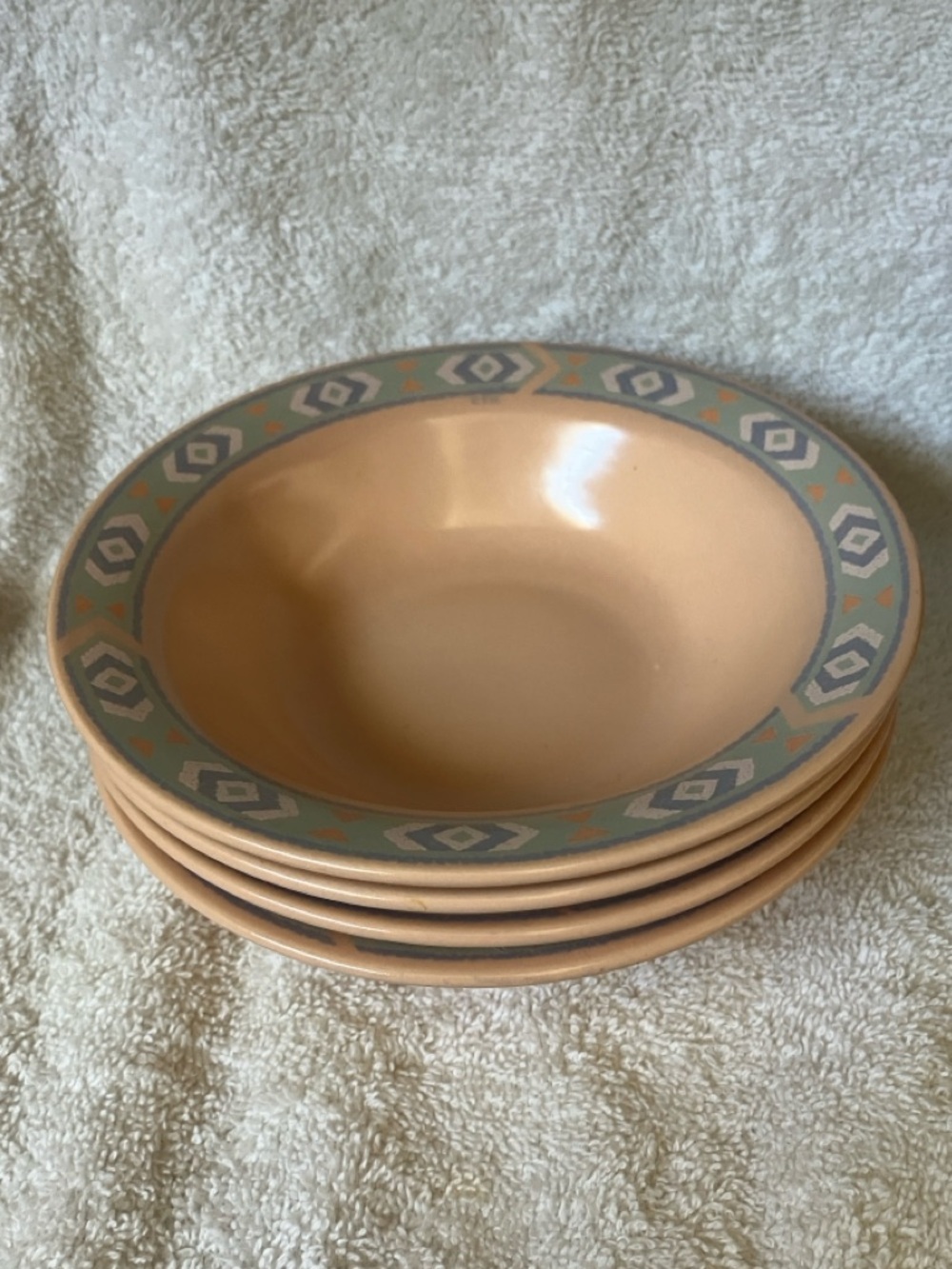 Vintage Treasure Craft SOUTHWEST Peach Cereal Bowls with Geometric Border x 4